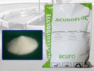 Anionic polyelectrolyte powder in an Acurofloc pack