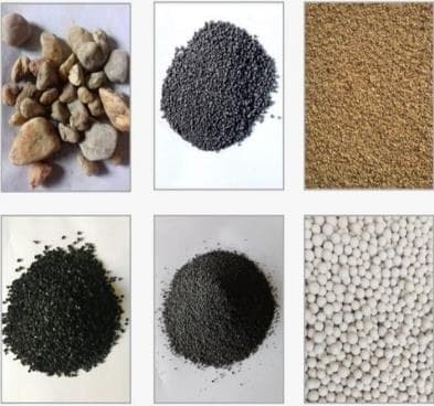 Samples of filter media, activated carbon and resin